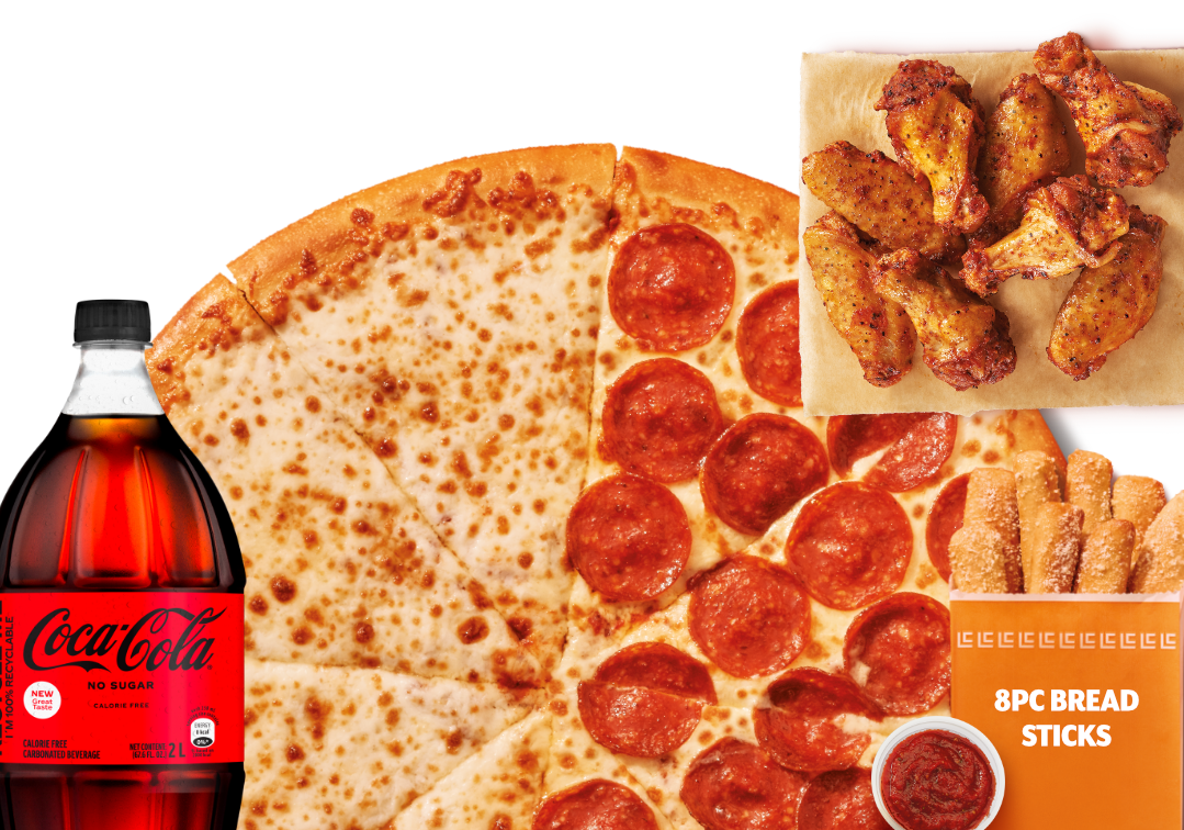 Super Meal with Half Pepperoni Half Cheese Pizza